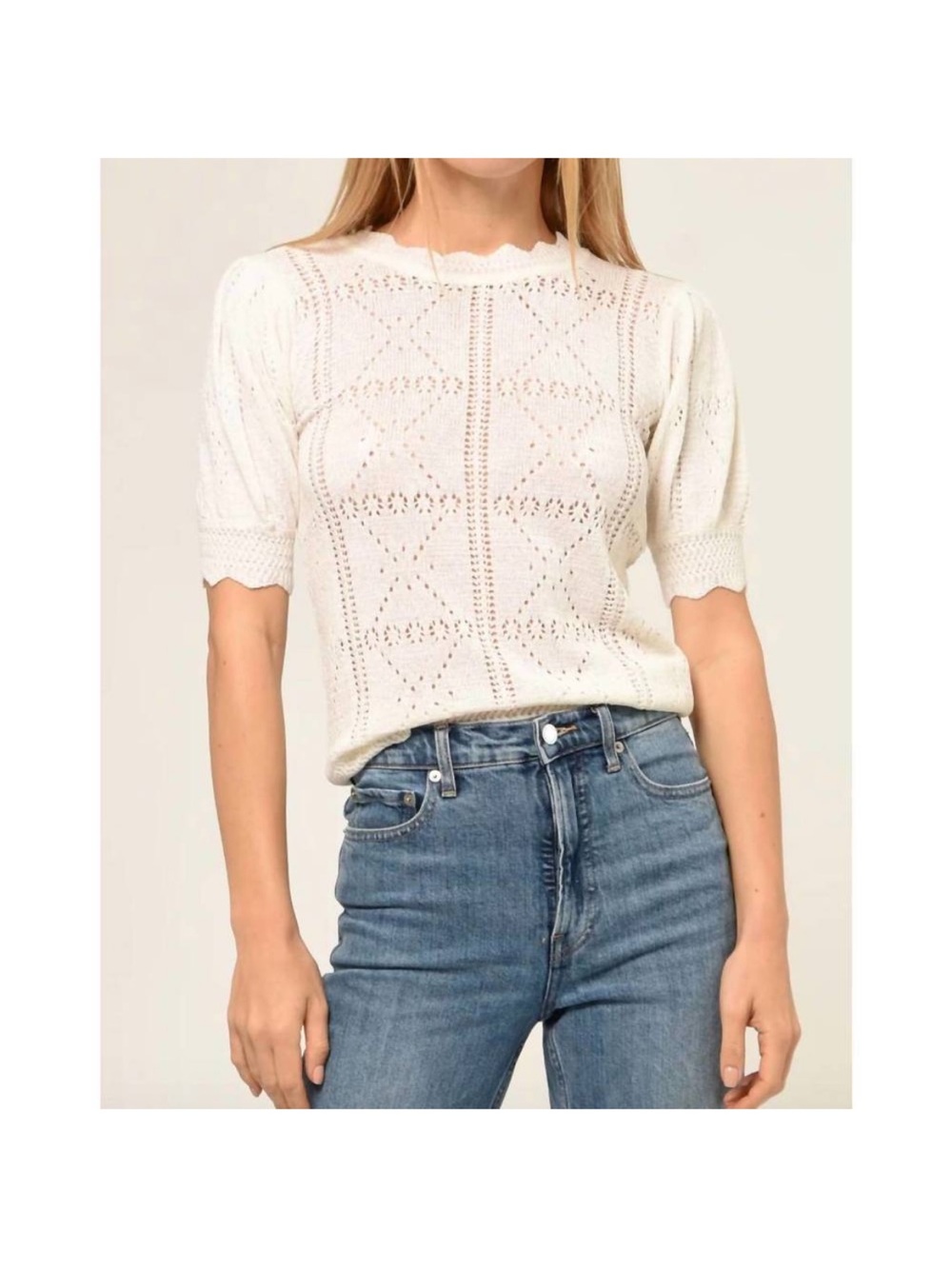 GREYLIN Vanessa Pointelle Tie Back Knit Top Sz M
